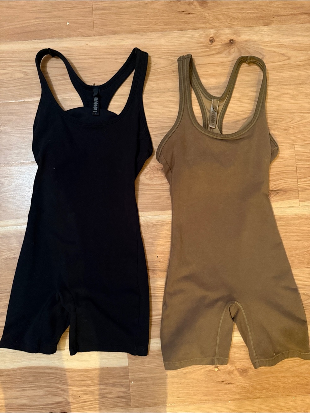 SKIMS Ribbed Racerback Romper Tank Duo - Black and Olive
